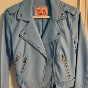 Sky blue Levi faux leather moto jacket